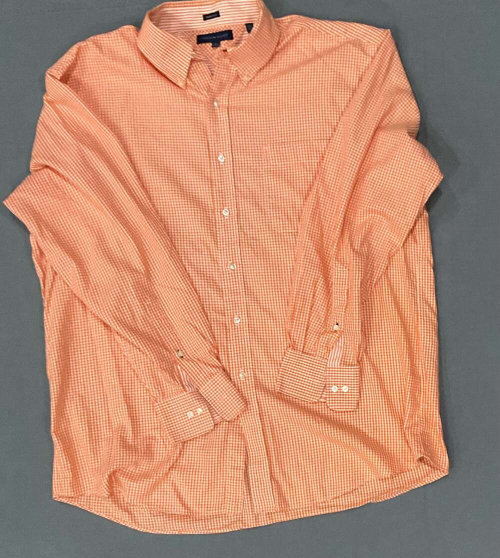 Tommy Hilfiger Regular Fit Orange Gingham Check Long Sleeve Button Sz 34-35